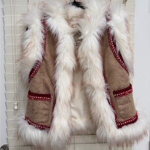 Anthropologie Tan and White Faux Fur Vest